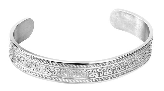 Men&#39;s Stainless Steel Engraved Trinity Celtic Cuff Bangle