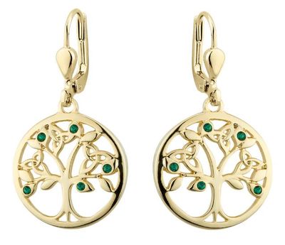 Gold Plated Crystal Tree Of Life Drop Earrings