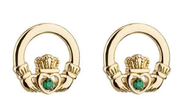 Gold Plated Crystal Claddagh Stud Earrings