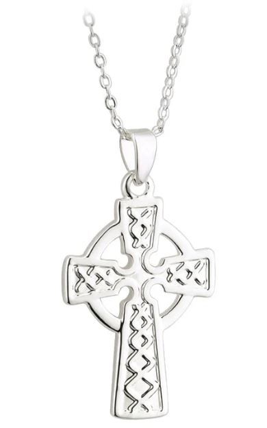 Rhodium Plated Celtic Cross Pendant on a 18&quot; Rhodium Plated Chain