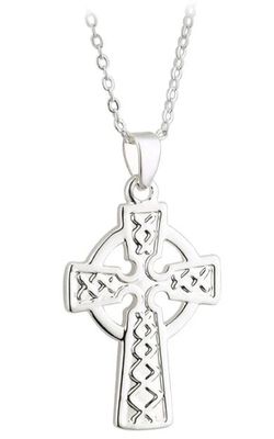 Rhodium Plated Celtic Cross Pendant on a 18&quot; Rhodium Plated Chain