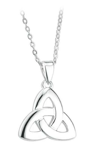 Rhodium Plated Irish Trinity Knot Pendant on a 18&quot; Rhodium Plated Chain