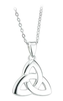 Rhodium Plated Irish Trinity Knot Pendant on a 18&quot; Rhodium Plated Chain