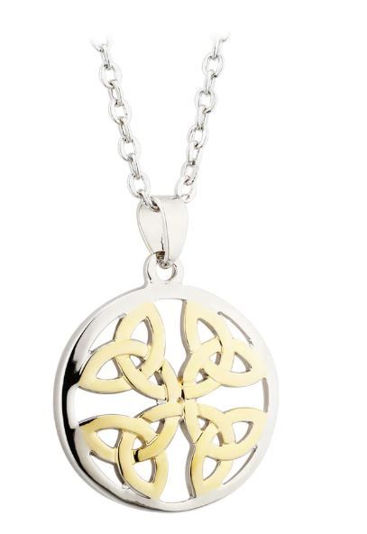 Two Tone Circle Trinity Knot Pendant on a 18&quot; Rhodium Plated Chain