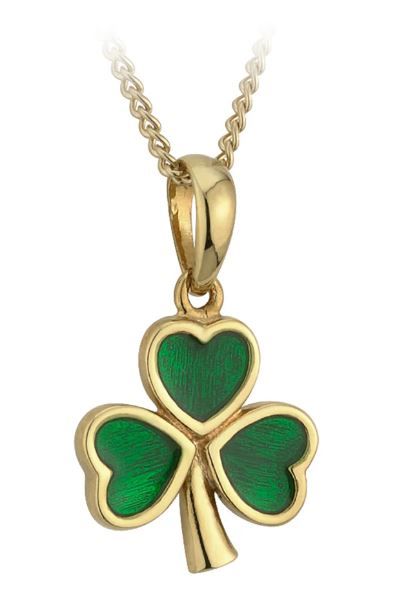 Gold Plated Enamel Shamrock Pendant on a 18&quot; Gold Plated Chain