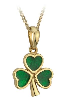 Gold Plated Enamel Shamrock Pendant on a 18&quot; Gold Plated Chain