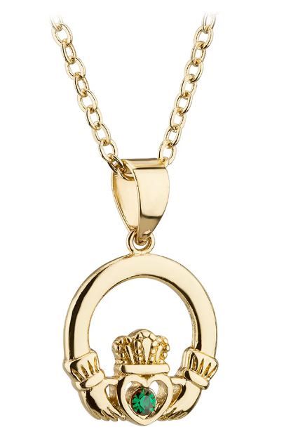 Gold Plated Crystal Claddagh Pendant on a 18&quot; Gold Plated Chain