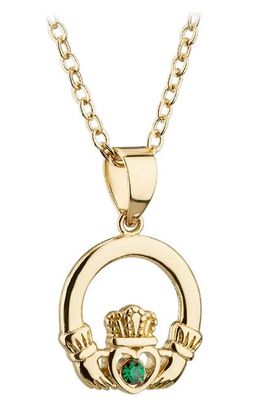 Gold Plated Crystal Claddagh Pendant on a 18&quot; Gold Plated Chain