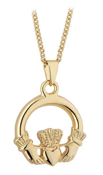 Gold Plated Claddagh Pendant on a 18&quot; Gold Plated Chain