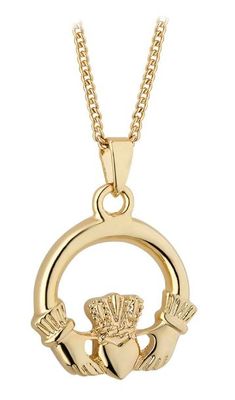 Gold Plated Claddagh Pendant on a 18&quot; Gold Plated Chain