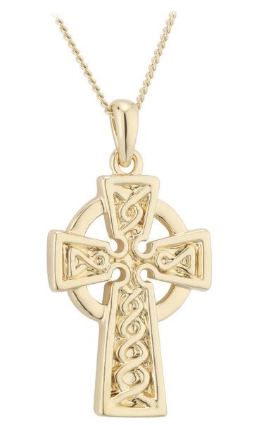 Gold Plated Engraved Celtic Cross Pendant on a 18&quot; Gold Plated Chain