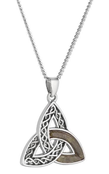 Rhodium Celtic Marble Trinity Knot Pendant on a 20&quot; Rhodium Plated Chain