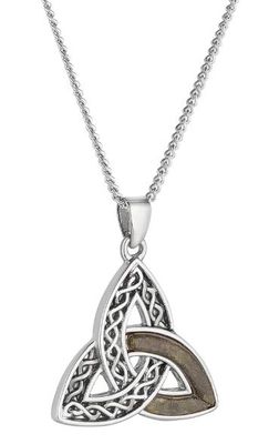 Rhodium Celtic Marble Trinity Knot Pendant on a 20&quot; Rhodium Plated Chain