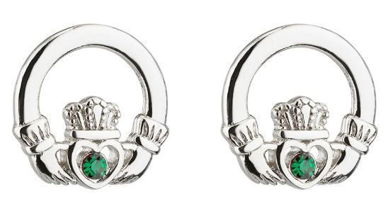 Rhodium Crystal Claddagh Stud Earrings