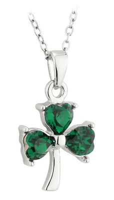Rhodium Plated Crystal Shamrock Pendant on a 18&quot; Rhodium Plated Chain