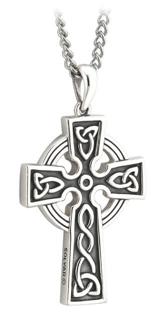 Men&#39;s Sterling Silver Double Sided Oxidised Cross on a 20&quot; Steel Chain