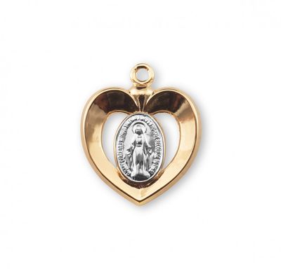 16kt Gold Over Sterling Two Tone Miraculous Inlayed Heart on a 18&quot; Gold Plated Chain