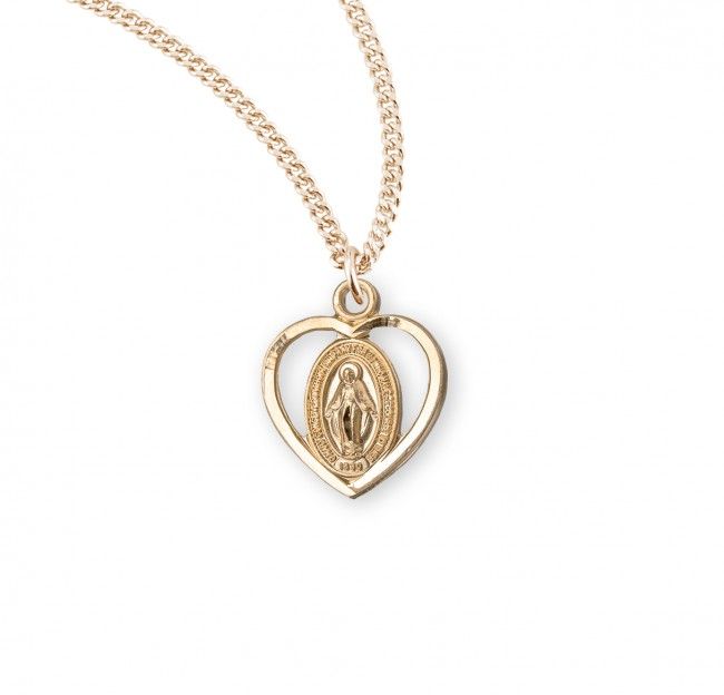 Gold Over Sterling Silver Miraculous Medal on a 18&quot; Gold Plated Chain
