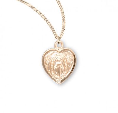 16kt Gold Over Sterling Silver Heart Shaped Miraculous Medal on a 18&quot; Gold Plated Chain