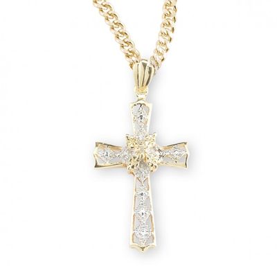 16kt Gold Over Sterling Elegant Cross With Cubic Zirconia Stones on a 18&quot; Gold Plated Chain