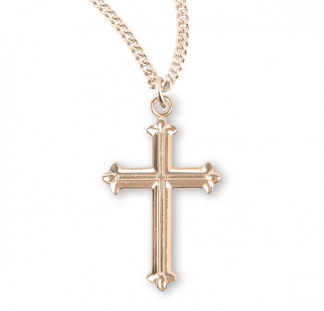 16kt Gold Over Sterling Silver Cross with Flower Tips on a 18&quot; Gold Plated Chain
