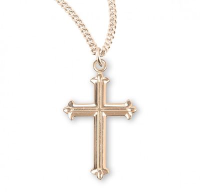 16kt Gold Over Sterling Silver Cross with Flower Tips on a 18&quot; Gold Plated Chain