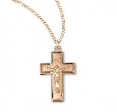 16kt Gold Over Sterling Small Crucifix on a 18&quot; Gold Plated Chain