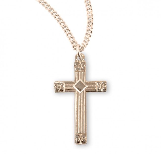 16kt Gold Over Sterling Medium Fancy Cross on a 18&quot; Gold Plated Chain