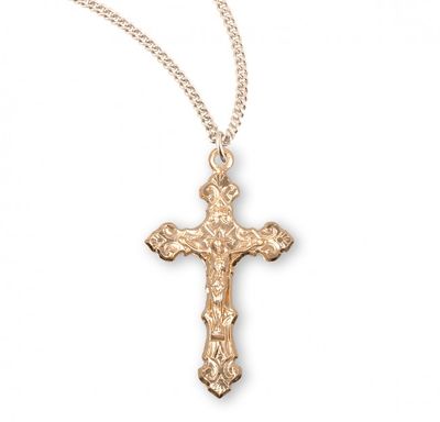 16kt Gold Over Sterling Medium Fancy Crucifix on a 18&quot; Gold Plated Chain