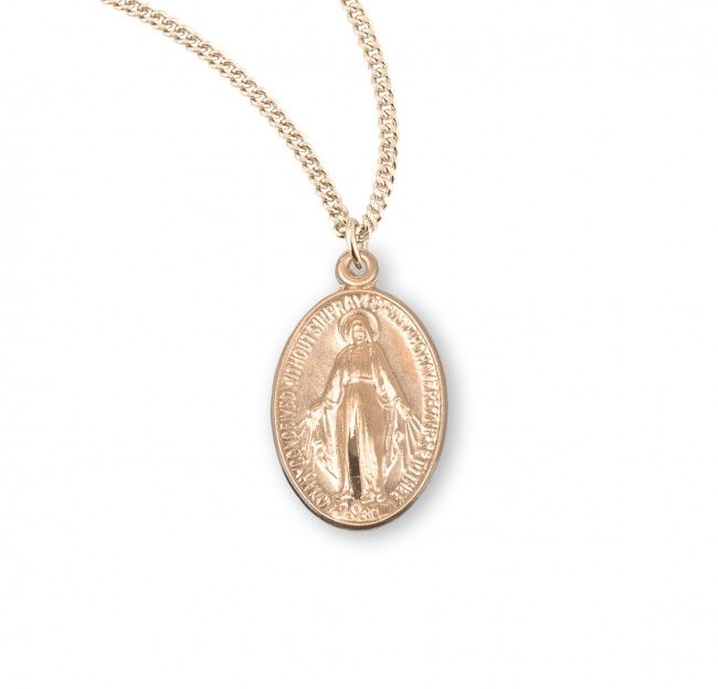 16kt Gold Over Sterling Silver Small Oval Miraculous Medal on a 18&quot; Gold Plated Chain