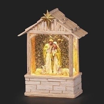 8.25&quot;H Lighted Swirl Stable Holy Family Standing