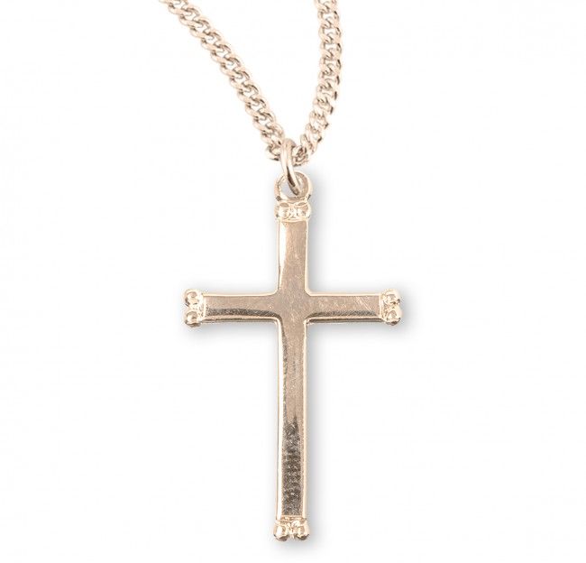 16kt Gold Over Sterling Plain Cross With Beaded Ends on a 18&quot; Gold Plated Chain