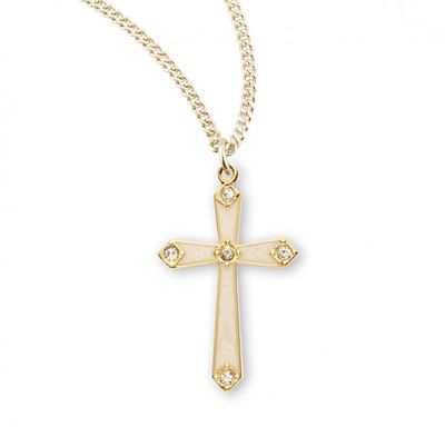 16kt Gold Over Sterling Mother of Pearl Cross With Stones on a 18&quot; Gold Plated Chain