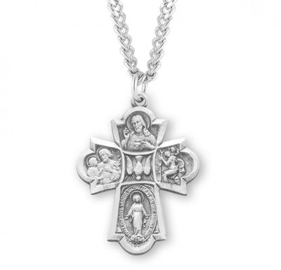 Sterling Silver Medium 4-Way Cross on a 24&quot; Rhodium Plated Chain