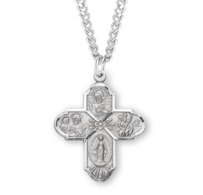 Sterling Silver 4-Way With Flower on a 24&quot; Rhodium Plated Chain