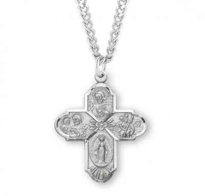 Sterling Silver 4-Way With Flower on a 24&quot; Rhodium Plated Chain