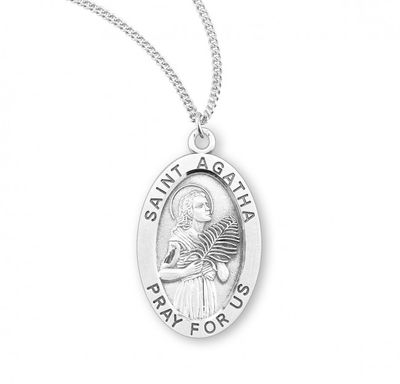 Sterling Silver St Agatha Oval Medal on a 18&quot; Rhodium Plated Chain