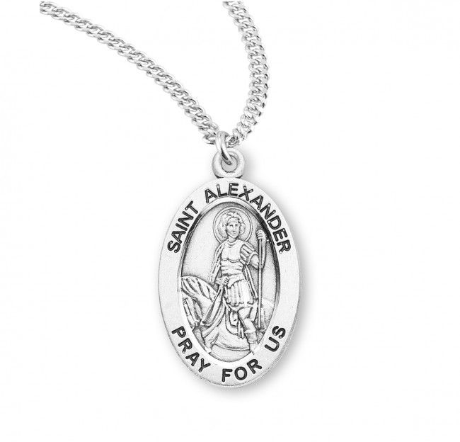 Sterling Silver St. Alexander Oval Medal on a 20&quot; Rhodium Plated Chain