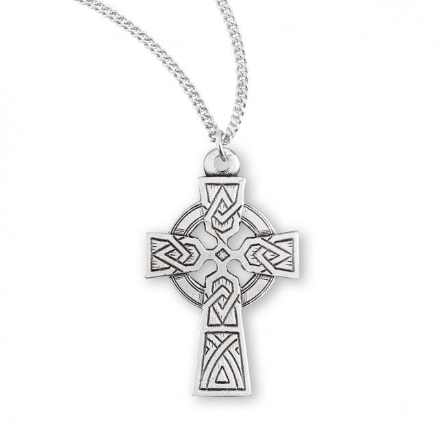 Sterling Silver Celtic Cross with Knot Medal on a 18&quot; Rhodium Plated Chain