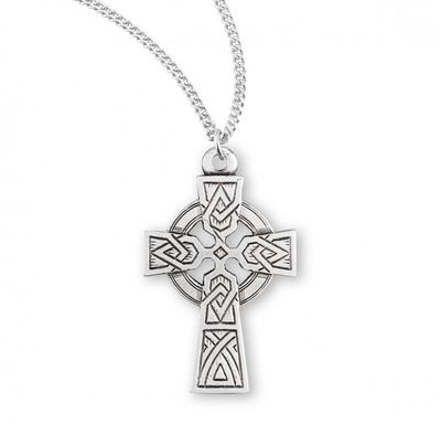 Sterling Silver Celtic Cross with Knot Medal on a 18&quot; Rhodium Plated Chain