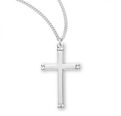 Sterling Silver Plain Cross with Beaded Ends on a 18&quot; Rhodium Plated Chain