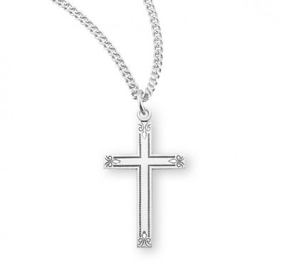 Sterling Silver Medium Cross with Flowered Tips on a 18&quot; Rhodium Plated Chain