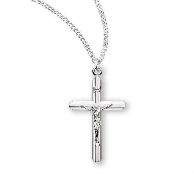 Sterling Silver Medium Cross on Cross Crucifix on a 18&quot; Rhodium Plated Chain