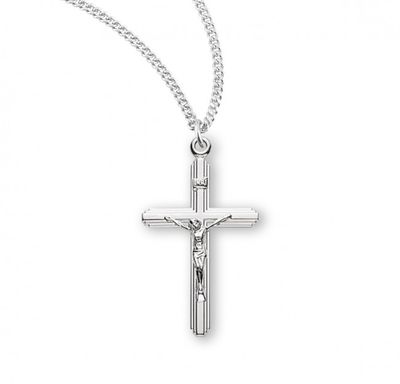 Sterling Silver Medium Cross on Cross Crucifix on a 18&quot; Rhodium Plated Chain
