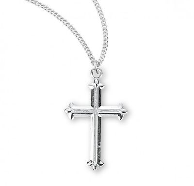 Sterling Silver Cross in High Polish with Fluer de Lis Tips on a 18&quot; Rhodium Plated Chain