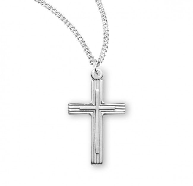 Sterling Silver Cross with Raised Cross on a 18&quot; Rhodium Plated Chain