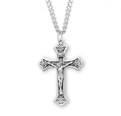 Sterling Silver Medium Ornate Crucifix on a 20&quot; Rhodium Plated Chain