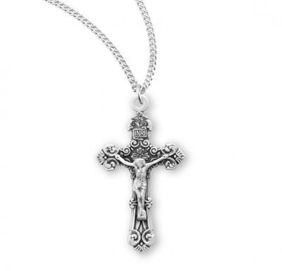 Sterling Silver Fancy Crucifix on a 18&quot; Rhodium Plated Chain