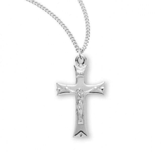 Sterling Silver Fancy Tip Crucifix on a 18&quot; Rhodium Plated Chain