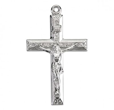 Sterling Silver Crucifix with Raised Design on a 20&quot; Rhodium Plated Chain
